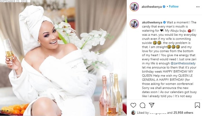 This is one of Akothee's post on Zari, she feels her colleague has not returned the favor