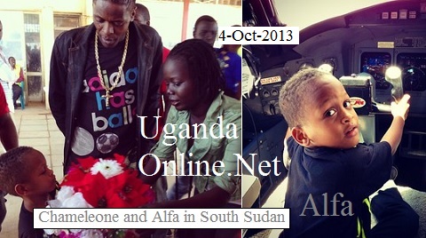 Chameleone and Alfa on arrival in South Sudan
