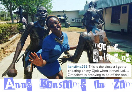 Anne Kansiime strikes a pose with the Zim statues