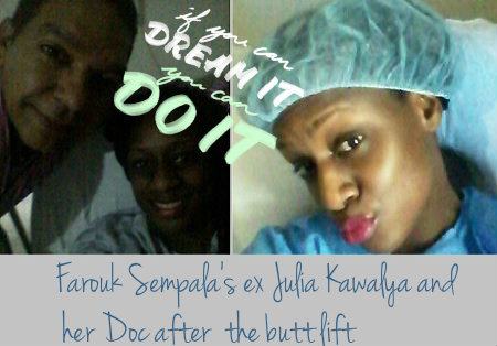 Julia Kawalya with he doctor after the butt enhancement injection
