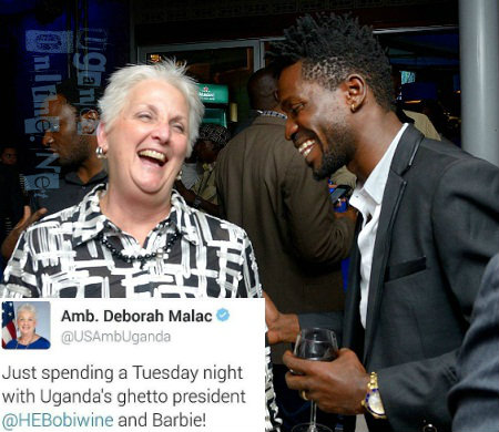 Amb. Deborah Malac and Bobi Wine having a happy moment together