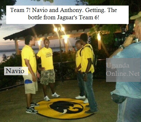Navio and Anthony getting the Tusker bottle from Jaguar