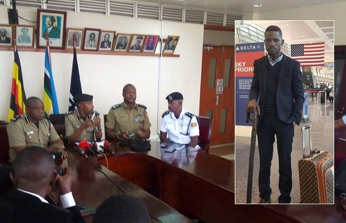 Uganda Police officers at a Bobi Wine return presser in Naguru