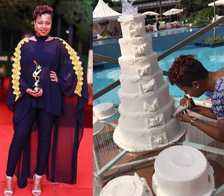 Zuena pick's up Bebe Cool's award and inset is a giant cake made by her