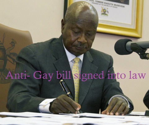 President Museveni during the signing of the anti-gay bill into law