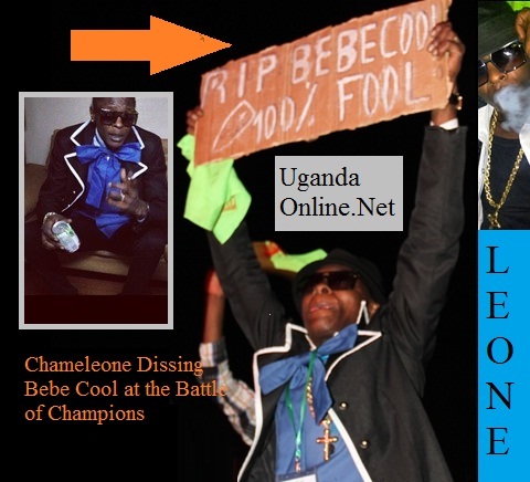 Chameleone holding a placard dissing Bebe Cool