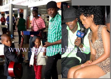 Jose Chameleone and his kids at Ebb airport and inset is Chameleone and Knowless at Club Rouge in Kampala