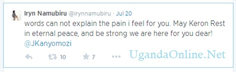 Iryn Namubieru's tweet after Keron had passed on