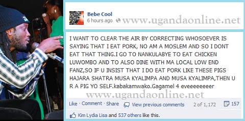 Bebe Cool's message in which he clarified that he does not eat that thing...