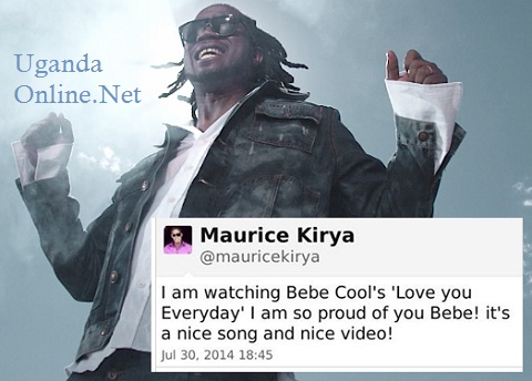 Bebe Cool doing Love U Everyday and inset is Maurice Kirya's tweet to BEBE