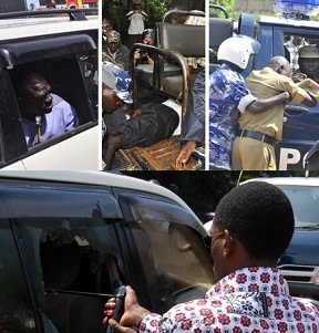 Dr. Besigye during and after the arrest