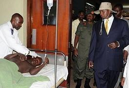President Museveni at Mulago Hospital visiting survivors of the Bomb Blast