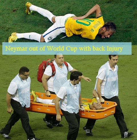 Neymar being carried off the field after the injury