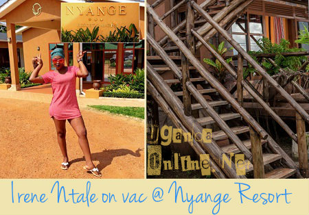 Irene Ntale strikes a pose right in front of Nyange resort 