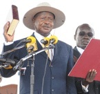 President Museveni being sworn in for the forth term