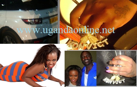 Big Booty Vera Sikida aka Vee Beiby with Akon and inset is the Range Rover Evoque she was in while in Kampala